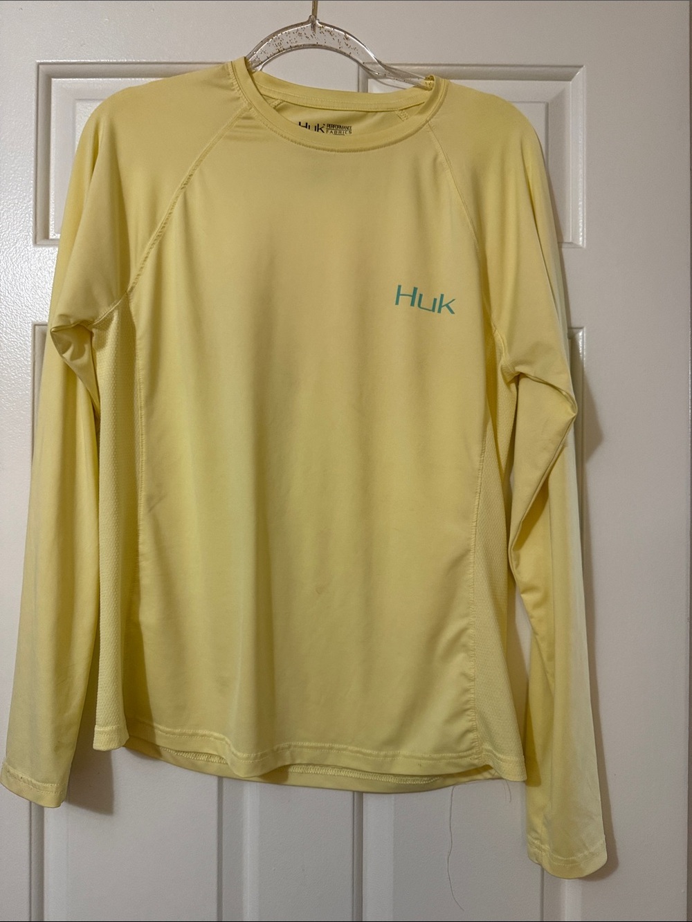 Huk Long Sleeve Performance Shirt - Pale Yellow with Teal Logo